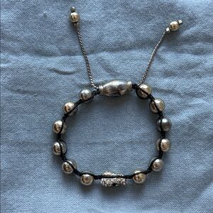 Silver Beaded Adjustable Bracelet w/ skull charm